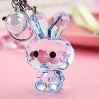 Acrylic Polygon Cut Crystal Glass Rabbit Keychain Creative Leather Rope Accessories Student Schoolbag Decorations main image 2