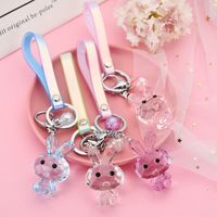 Acrylic Polygon Cut Crystal Glass Rabbit Keychain Creative Leather Rope Accessories Student Schoolbag Decorations main image 3