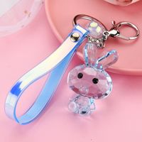 Acrylic Polygon Cut Crystal Glass Rabbit Keychain Creative Leather Rope Accessories Student Schoolbag Decorations main image 5