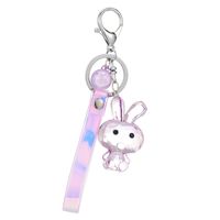 Acrylic Polygon Cut Crystal Glass Rabbit Keychain Creative Leather Rope Accessories Student Schoolbag Decorations main image 6