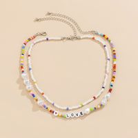 Retro Mix Match Color Stitching Pearl Letter Miyuki Beads Braided Necklace Wholesale Nihaojewelry main image 3