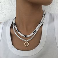 Baroque Simple Soft Ceramic Geometric Pearl Hollow Heart Necklace Wholesale Nihaojewelry main image 2