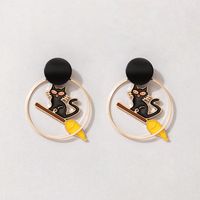 New Creative Jewelry Halloween Black Cat Earrings sku image 1