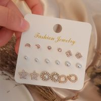 Korean New Simple Accessories Ins Style 9-piece Set Pearl Zircon Earrings Earrings Jewelry For Girls Factory Wholesale sku image 1