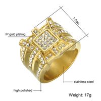 Fashion Gold Stainless Steel Full Rhinestone Geometric Wide Ring Wholesale Nihaojewelry sku image 1