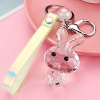 Acrylic Polygon Cut Crystal Glass Rabbit Keychain Creative Leather Rope Accessories Student Schoolbag Decorations sku image 5