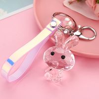 Acrylic Polygon Cut Crystal Glass Rabbit Keychain Creative Leather Rope Accessories Student Schoolbag Decorations sku image 6