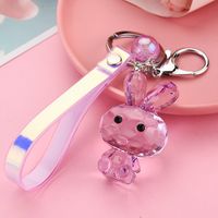 Acrylic Polygon Cut Crystal Glass Rabbit Keychain Creative Leather Rope Accessories Student Schoolbag Decorations sku image 8