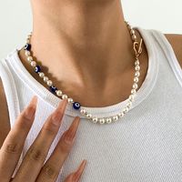 Simple Retro Geometric Ot Buckle Single Layer Stitching Imitation Pearl Necklace Wholesale Nihaojewelry sku image 1