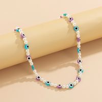 Fashion Mix Beaded Acrylic Pearl Eyes Contrast Color Single Layer Necklace Wholesale Nihaojewelry sku image 1