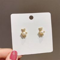 Korean Rhinestone Bear Pearl Earrings Wholesale Nihaojewelry sku image 1