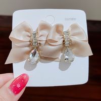 Retro Bow Chiffon Silk Yarn Ribbon Earrings Wholesale Nihaojewelry sku image 5