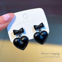 Black Retro Bow Heart Copper Earrings Wholesale Nihaojewelry sku image 1