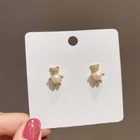 Korean Rhinestone Bear Pearl Earrings Wholesale Nihaojewelry main image 1