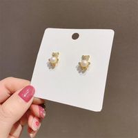 Korean Rhinestone Bear Pearl Earrings Wholesale Nihaojewelry main image 3