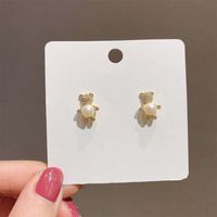 Korean Rhinestone Bear Pearl Earrings Wholesale Nihaojewelry main image 5