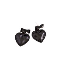 Black Retro Bow Heart Copper Earrings Wholesale Nihaojewelry main image 5