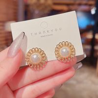 Fashion Hollow Mesh Inlaid Pearl Earrings Wholesale Nihaojewelry main image 2