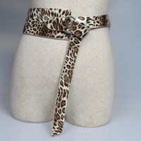 Beige Leopard Print Pu Soft Leather Long Knotted Belt Wholesale Nihaojewelry main image 3