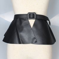 Ultra-ancho Cintura Sello Exterior Pu Cuero Falda Decoración Mujer Versátil Cinturón Camisa Vestido Negro main image 1