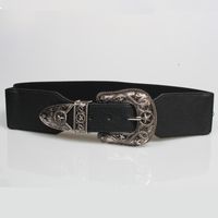 Retro Silver Carved Buckle Elastic Wide Belt Wholesale Nihaojewelry main image 2