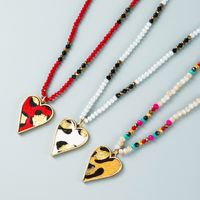 Love Pendant Leather Leopard Print Gold Bronzing Crystal Necklace main image 3