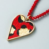 Love Pendant Leather Leopard Print Gold Bronzing Crystal Necklace main image 6