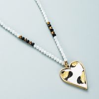 Love Pendant Leather Leopard Print Gold Bronzing Crystal Necklace main image 7