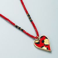 Love Pendant Leather Leopard Print Gold Bronzing Crystal Necklace sku image 2