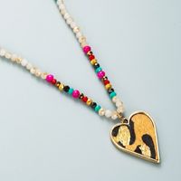 Love Pendant Leather Leopard Print Gold Bronzing Crystal Necklace sku image 3