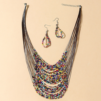Korean Style Ethnic Style Wild Creative Rice Beads Necklace Earrings Set main image 1