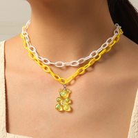 Korean Creative Resin Bear Pendent Contrast Color Necklace Wholesale Nihaojewelry sku image 1
