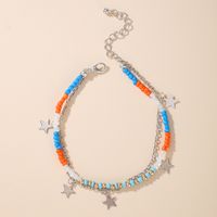 Bohemian Style Multi-color Mixed Wear Rice Bead Multi-layer Anklet Star Double-layer Anklet main image 3