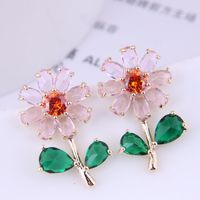 Boutique Korean Fashion Simple Copper Inlaid Zirconium Sweet Flower Temperament Earrings main image 1