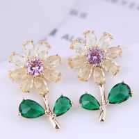 Boutique Korean Fashion Simple Copper Inlaid Zirconium Sweet Flower Temperament Earrings main image 3