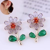 Boutique Korean Fashion Simple Copper Inlaid Zirconium Sweet Flower Temperament Earrings sku image 1