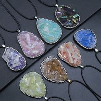 Resin Inlaid Rough Stone Pendant Diamond Crystal Column Rough Stone Electroplated Color Crystal Irregular Water Drop Necklace main image 2