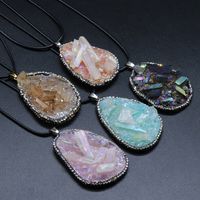 Resin Inlaid Rough Stone Pendant Diamond Crystal Column Rough Stone Electroplated Color Crystal Irregular Water Drop Necklace main image 3