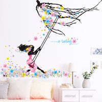 New Girl Swing Fleur Branche Chambre Entrée Accueil Wall Sticker Gros Nihaojewelry main image 1