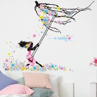 New Girl Swing Flower Branch Schlafzimmer Eingang Home Wandaufkleber Großhandel Nihaojewelry main image 3