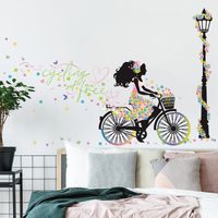 New Cyclist Girl Street Light Flower Bedroom Entrance Decoration Wall Sticker Wholesale Nihaojewelry main image 1