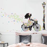 New Cyclist Girl Street Light Flower Bedroom Entrance Decoration Wall Sticker Wholesale Nihaojewelry main image 3