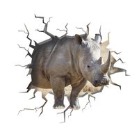 Nuevo Mg6020 Pegatinas Autoadhesivas De Decoración De Pared De Entrada De Rinoceronte Fiero Que Rompe Paredes De Dibujos Animados main image 6