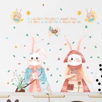 New Cartoon Cute Two Little Rabbits Children's Room Decoration Wall Stickers Wholesale Nihaojewelry main image 1