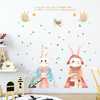 New Cartoon Cute Two Little Rabbits Children's Room Decoration Wall Stickers Wholesale Nihaojewelry main image 3