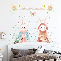 New Cartoon Cute Two Little Rabbits Children's Room Decoration Wall Stickers Wholesale Nihaojewelry main image 5
