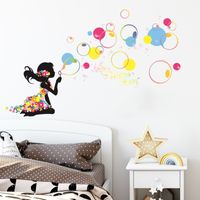 Nouvelle Petite Fille Soufflant Des Bulles Couleur Autocollants Muraux De Décoration De Chambre D&#39;enfants En Gros Nihaojewelry main image 3