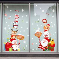 Ht94032 Bande Dessinée De Noël Santa Claus Bonhomme De Neige Cerfs Verre Fenêtre Décoration Murale Stickers Muraux main image 5