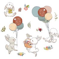 New Fx-d240 Bunny Balloon Flower Children's Bedroom Hallway Wall Beautifying Decorative Wall Sticker Self-adhesive main image 6