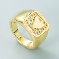 Cross-border European And American Fashion Copper Real Gold Micro-inlaid Zircon Ring Female Simple Personality Geometric Heart Shape Index Finger Ring main image 3